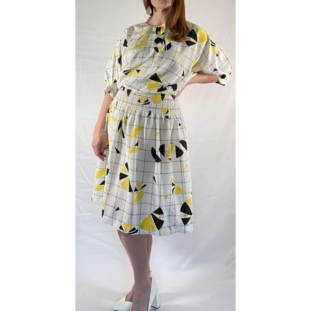 80’s Vintage ‘Kasper for A.S.L.’ Geometric Print Multicolor Midi Dress - Picture 3 of 11